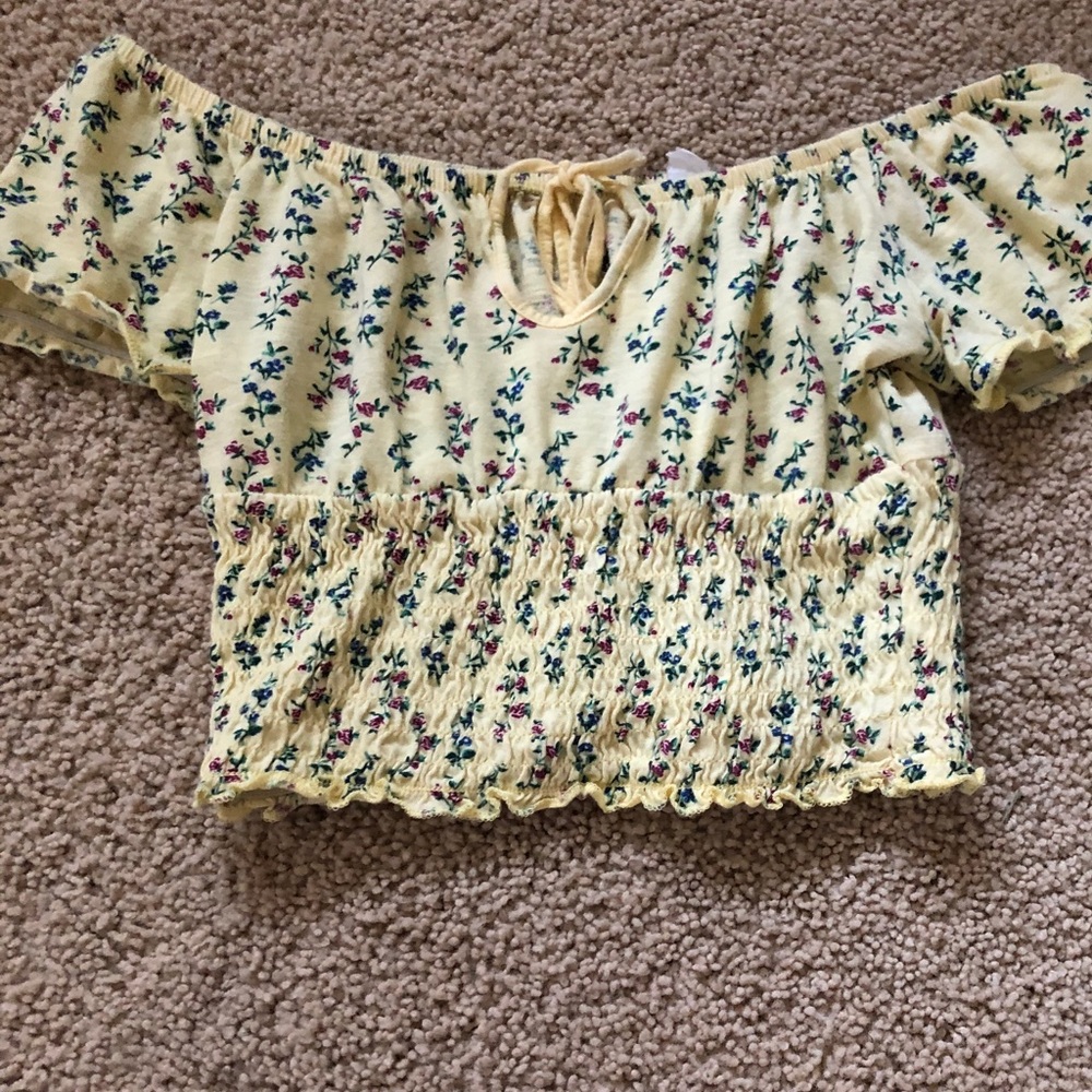 Yellow off the shoulder crop top